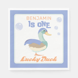 Eine Glückliche Ente & Blasen Erster Geburtstag Pa Serviette