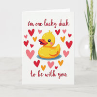 Eine glückliche Ente Love Hearts Karte
