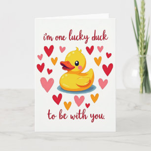 Eine glückliche Ente Love Hearts Karte