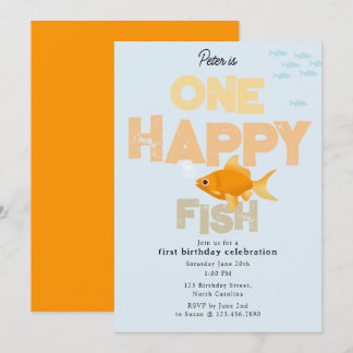 Eine glückliche Fisch-Einladung zum 1. Geburtstag  Einladung