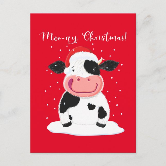 Eine glückliche Holstein-Kuh wünscht Ihnen frohe W Postkarte (Vorderseite)