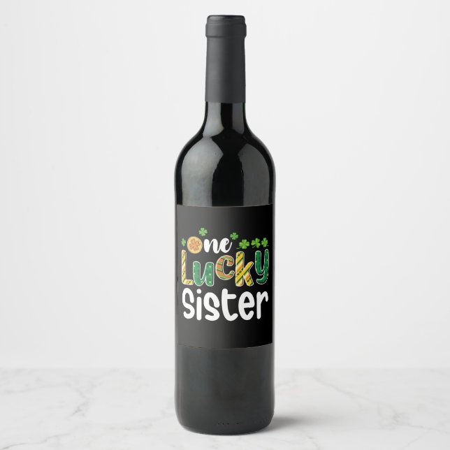 Eine glückliche Schwester Matching Familie St Patr Weinetikett (Vorderseite)