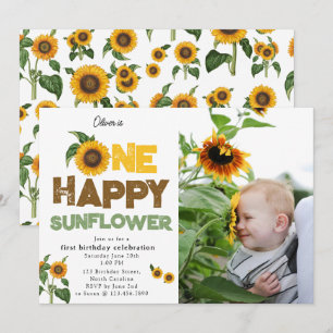 Eine glückliche Sonnenblume 1. Sommer-Geburtstagsf Einladung