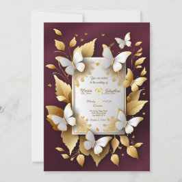 Eine Golden and Burgund Wedding Einladungskarte