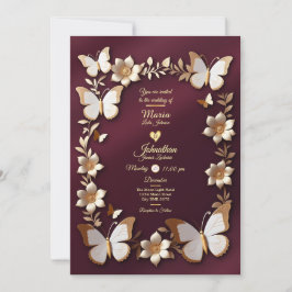Eine goldene und bordeauxrote Hochzeitskarte Einladung