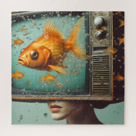 Eine Goldfisch-weibliche TV-Kopfende Retro-Jeden A