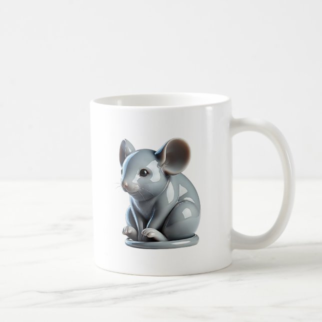 Eine graue Maus mit 3D-Aussehen. Kaffeetasse (Rechts)