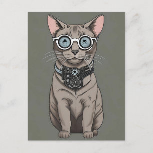 Eine graue Steampunk-Katze Postkarte