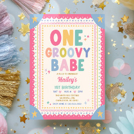 Eine Groovy-Babe Whimsical-Girl 1. Geburtstagsfeie Einladung