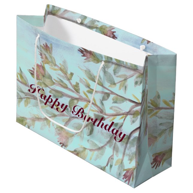 Eine große florale Geschenktasche mit Aquarellfarb Große Geschenktüte (Vorderseite Schrägansicht)