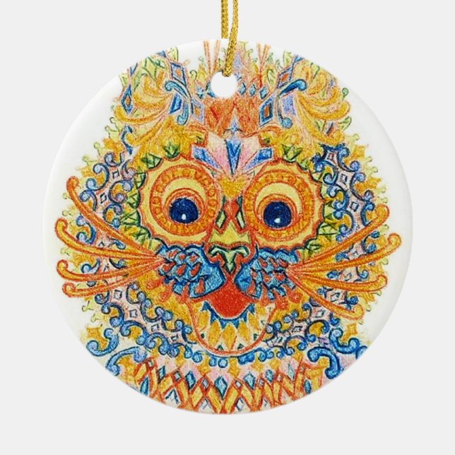 Eine große Mit Augen Katze, Louis Wain Keramik Ornament (Vorne)