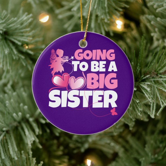 Eine große Schwester - Pink Fairy Hearts Keramik Ornament (Baum)