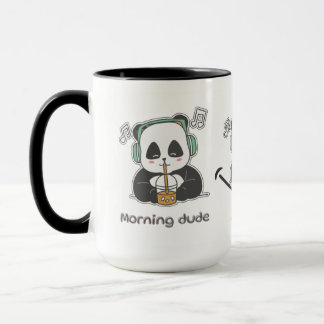 Eine große Tasse in Weiß und Schwarz mit niedliche