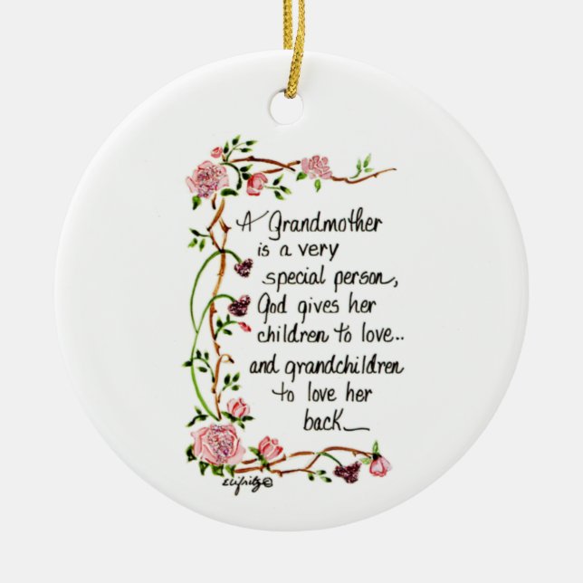 Eine Großmutter ist ein Text von Sonderperson, der Keramik Ornament (Vorne)