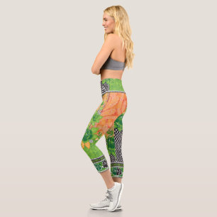 eine grüne und gelbe Wand Capri Leggings