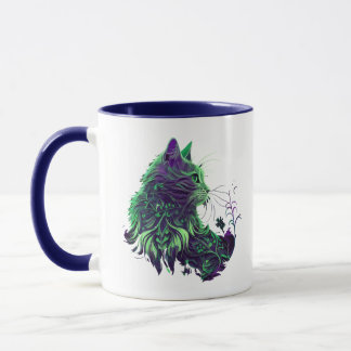 Eine grüne und rosa Katze Tasse