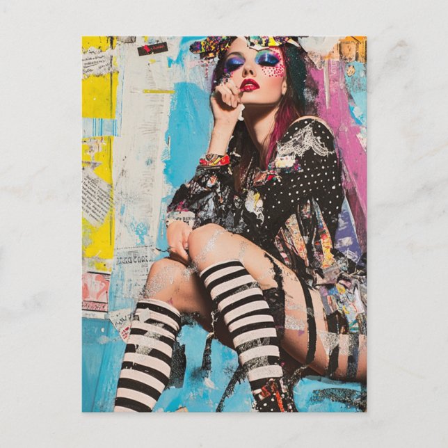 Eine Grunge-Mode-Dame Collage Postkarte (Vorderseite)