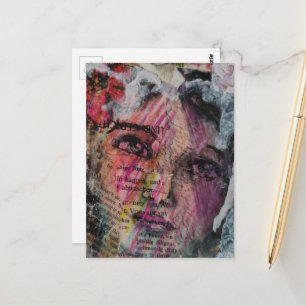 Eine grungige Mixed-Media-Collage mit Gesicht Postkarte