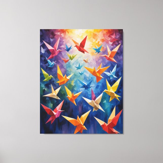 eine Gruppe farbiger Vögel Origami Leinwanddruck (Vorderseite)