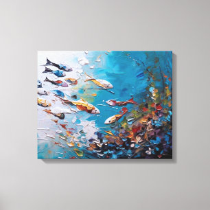eine Gruppe von Fischen, die im Meer schwimmen Leinwanddruck