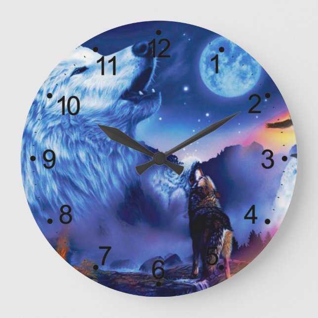 Eine Gruppe Wölfe in einer dunklen Nacht Große Wanduhr (Vorderseite)