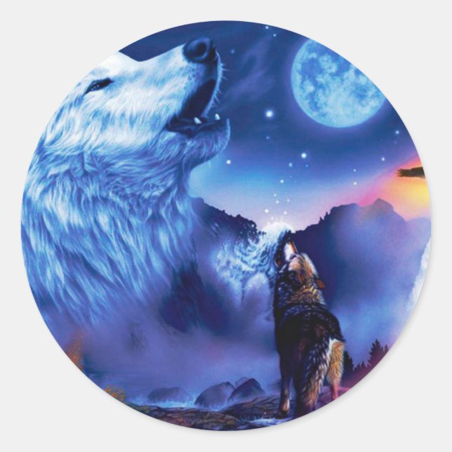 Eine Gruppe Wölfe in einer dunklen Nacht Runder Aufkleber (Vorderseite)