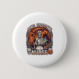 Eine gruselige Krankenschwester Halloween-Skelett- Button