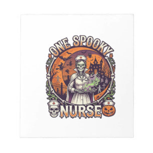Eine Gruselige Krankenschwester Halloween Skelett Notizblock