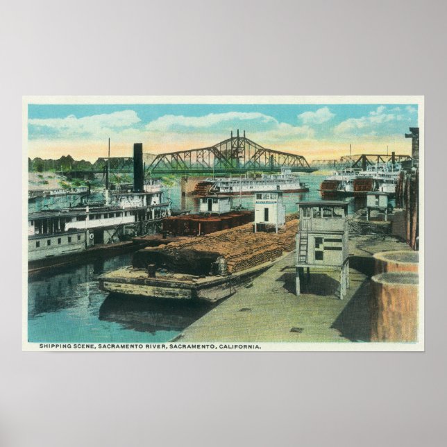 Eine Hafenschifffahrt auf dem Sacramento-Fluss Poster (Vorne)