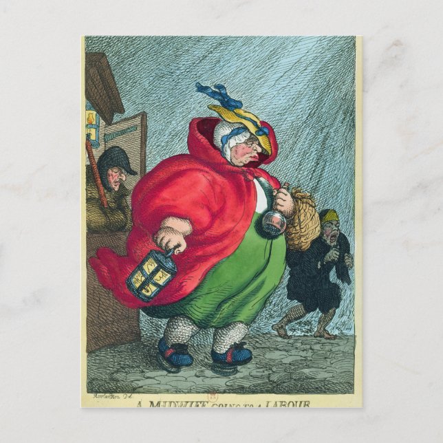Eine Hebamme, die 1811 zur Arbeit geht Postkarte (Vorderseite)