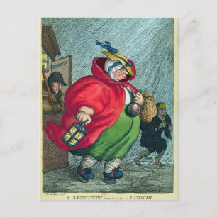 Eine Hebamme, die 1811 zur Arbeit geht Postkarte