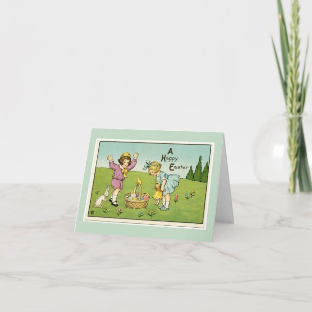 Eine hellgrüne Osterkarte Feiertagskarte (Vorderseite)