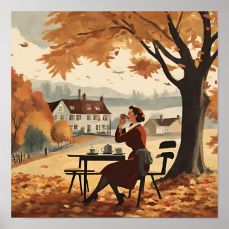 Eine Herbstszene mit einer Frau aus den 50er Jahre Poster