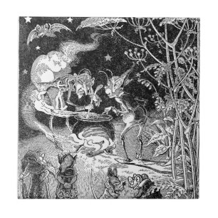 Eine Hexe braut für Waldtiere Fliese