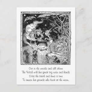 Eine Hexe braut für Waldtiere Postkarte
