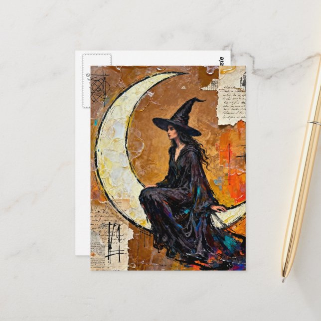 Eine Hexe Mixed Media Collage Postkarte (Vorderseite/Rückseite Beispiel)