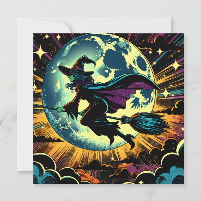 Eine Hexe und ein Vollmond-Halloween-Party Einladung (Vorderseite)