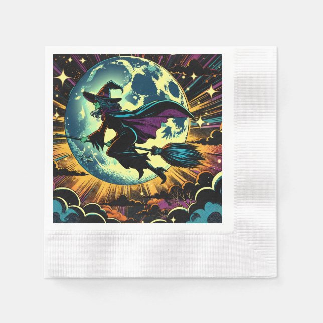 Eine Hexe und ein Vollmond-Halloween-Party Serviette (Vorderseite)