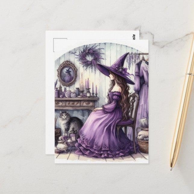 Eine Hexe und ihre Katze Postkarte (Vorderseite/Rückseite Beispiel)