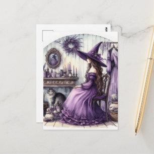 Eine Hexe und ihre Katze Postkarte