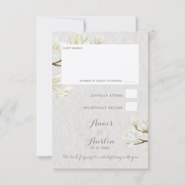 Eine Hochzeit am Nachmittag in Magnolien RSVP Karte (Rückseite)