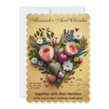 Eine Hochzeitseinladung aus Blume und Herzen