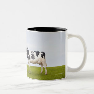 Eine Holstein-Milchkuh mit Stellen in Form Zweifarbige Tasse