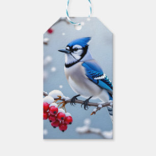 Eine Hübsche Blue Jay auf einer Schneeballweihnach Geschenkanhänger