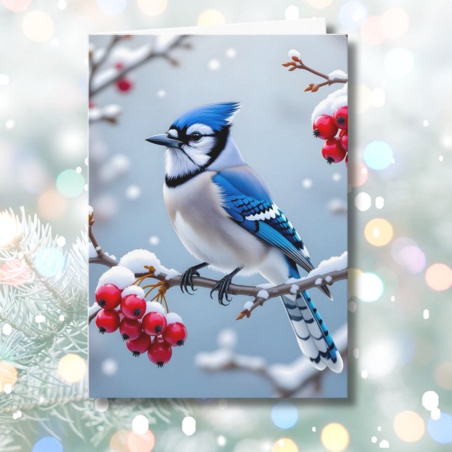 Eine Hübsche Blue Jay auf einer Schneeballweihnach Karte (Von Creator hochgeladen)