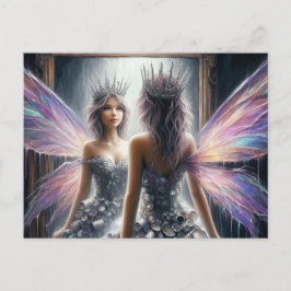 Eine hübsche Fee, die in einen Spiegel schaut Postkarte