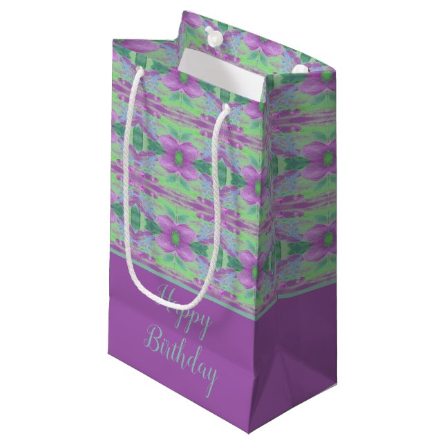 Eine Hübsche kleine Lila Blume Gemusterte Geschenk Geschenktüte (Vorderseite Schrägansicht)