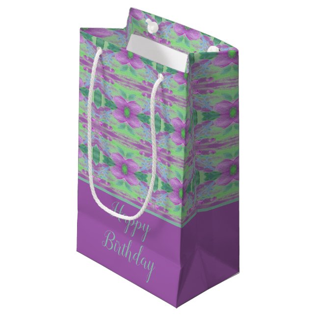 Eine Hübsche kleine Lila Blume Gemusterte Geschenk Kleine Geschenktüte (Vorderseite Schrägansicht)