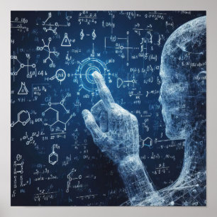 Eine humanoide Interaktion mit einem Datenboard Poster
