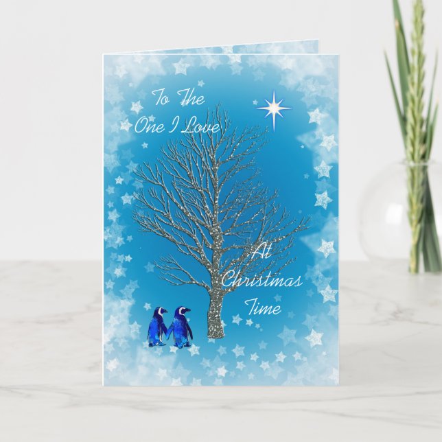 Eine i-Liebe mit Weihnachtspenguins Feiertagskarte (Vorderseite)